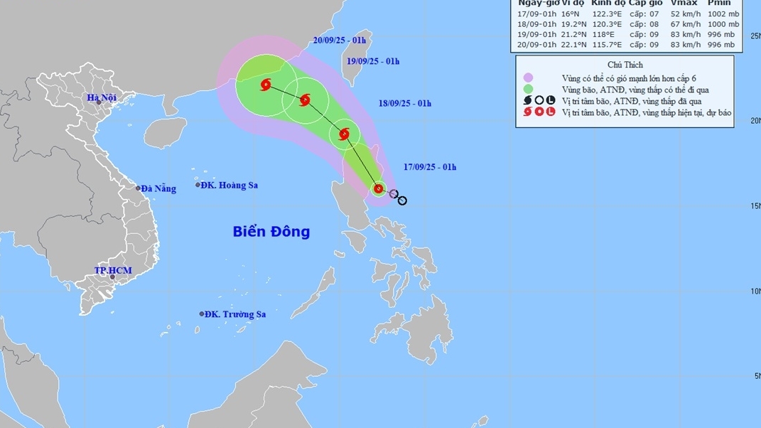 Áp thấp nhiệt đới gần Biển Đông có khả năng mạnh thành bão, cường độ gió giật cấp 11, sóng cao 2,5-4,5m