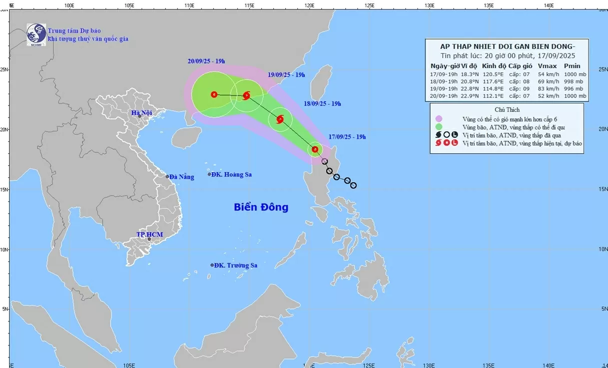 Áp thấp nhiệt đới hoạt động trên vùng biển phía Tây Bắc đảo Luzon, Philippines có khả năng đi vào Biển Đông, mạnh lên thành bão