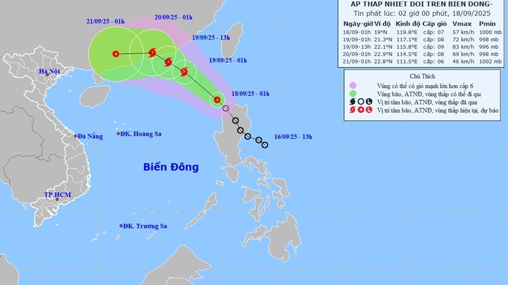 ap thap nhiet doi di vao bien dong di chuyen theo huong tay bac gio cap 7 giat cap 9