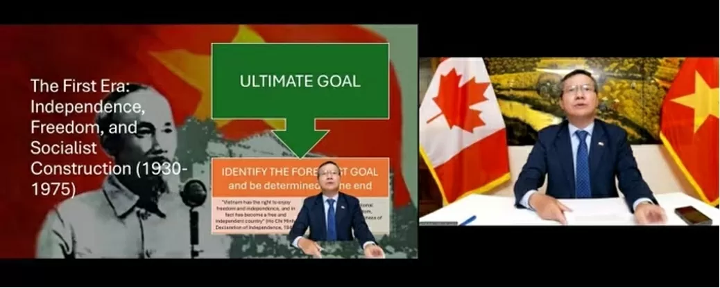 Buổi tọa đàm trực tuyến do Hội Hữu nghị Canada - Việt Nam tổ chức. (Nguồn: TTXVN) Buổi tọa đàm trực tuyến do Hội Hữu nghị Canada - Việt Nam tổ chức. (Nguồn: TTXVN)