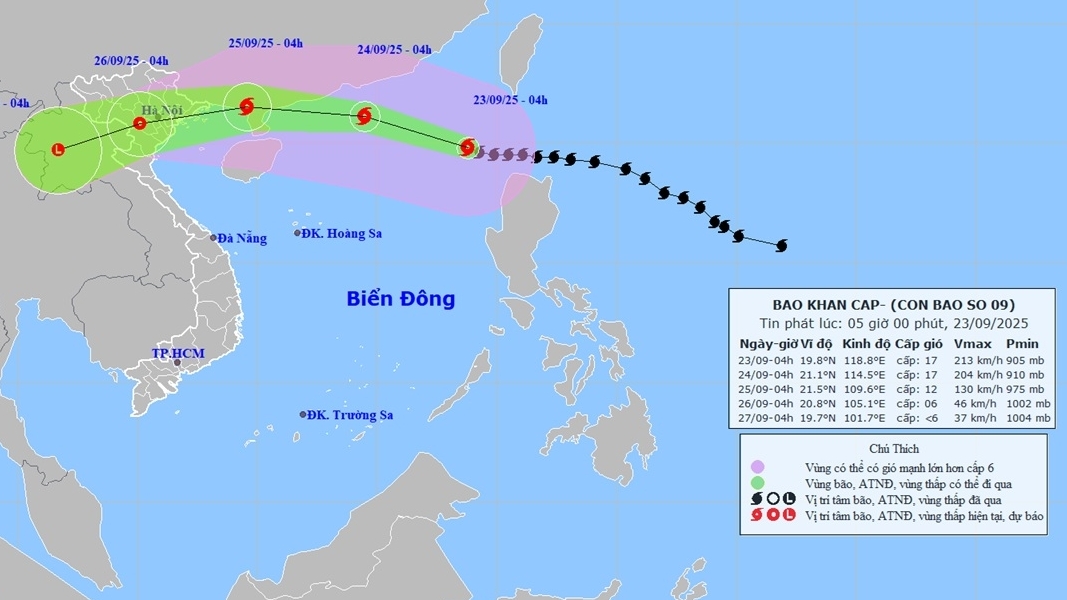 Siêu bão Ragasa trở thành cơn bão số 9; đêm 24/9 Bắc Bộ mưa to đến rất to, có nơi trên 400mm