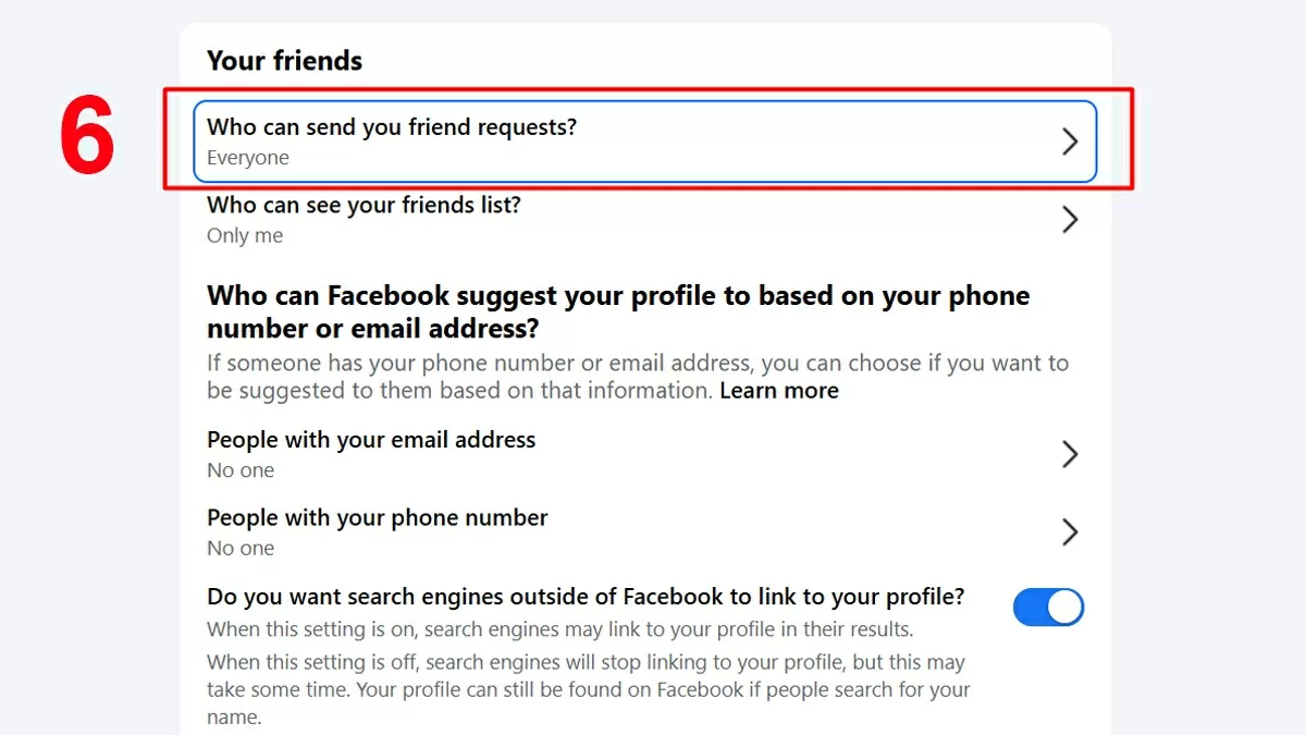 Tùy chỉnh quyền gửi kết bạn.