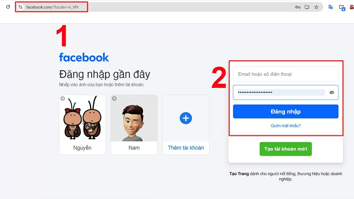 Đăng nhập Facebook.