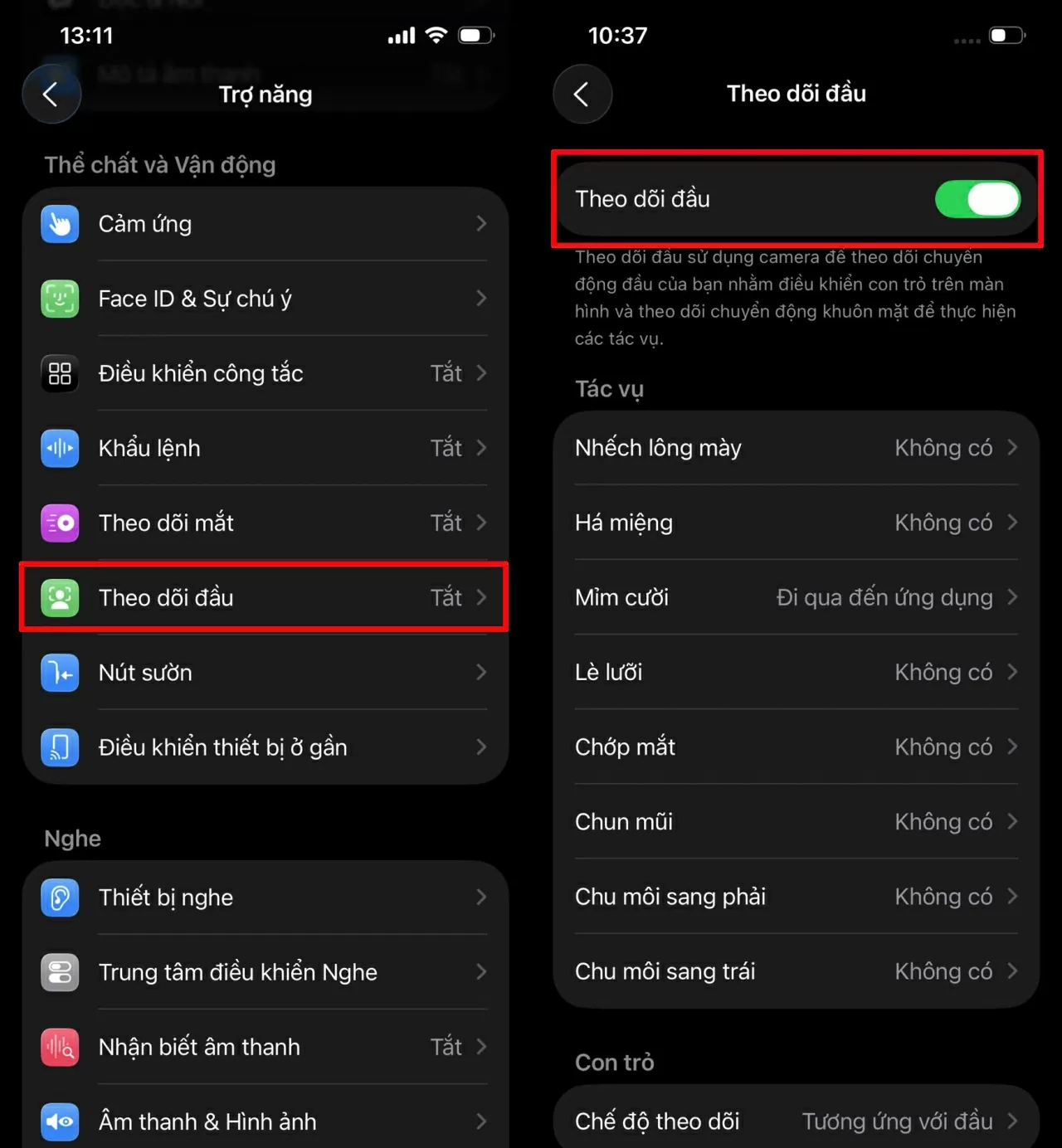 Khi hoàn tất cài đặt, bạn chỉ cần quay lại mục Trợ năng và bật tính năng Theo dõi đầu. Khi hoàn tất cài đặt, bạn chỉ cần quay lại mục Trợ năng và bật tính năng Theo dõi đầu.