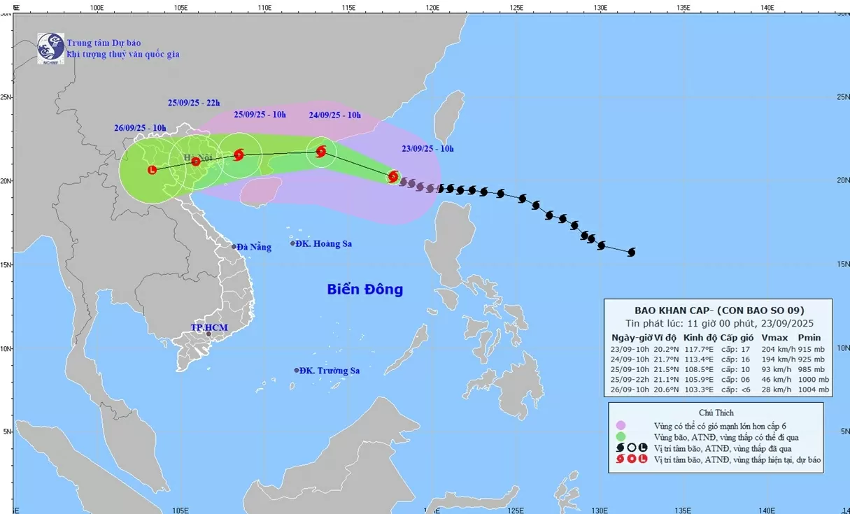 Siêu bão số 9 duy trì gió giật trên cấp 17; sẽ suy yếu trên vùng biển Quảng Ninh-Hải Phòng, đất liền đồng bằng và trung du Bắc Bộ Siêu bão số 9 duy trì gió giật trên cấp 17; sẽ suy yếu trên vùng biển Quảng Ninh-Hải Phòng, đất liền đồng bằng và trung du Bắc Bộ