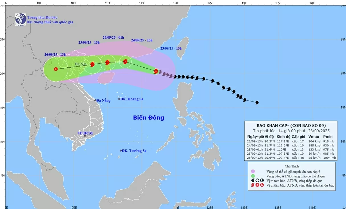 Cập nhật dự báo diễn biến siêu bão số 9: Di chuyển chủ yếu theo hướng Tây Tây Bắc, tiến về phía Móng Cái, Quảng Ninh