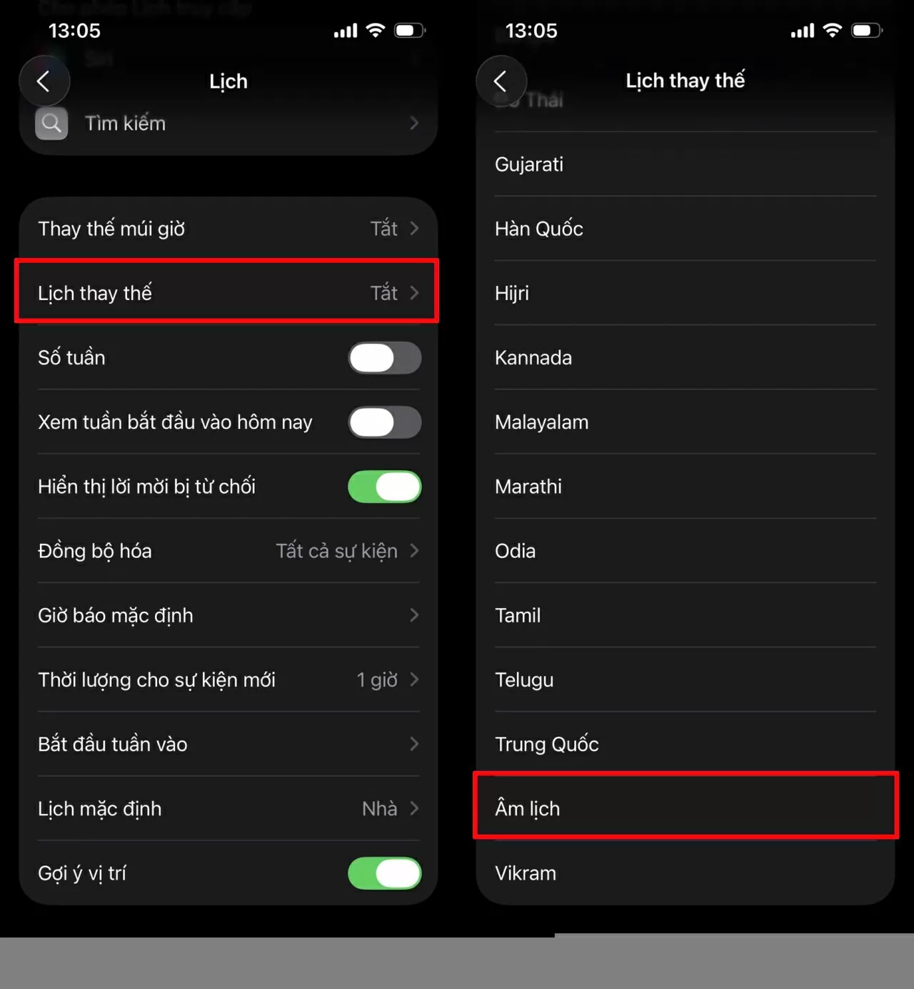 Trong giao diện vừa mở, hãy tìm đến mục Lịch thay thế