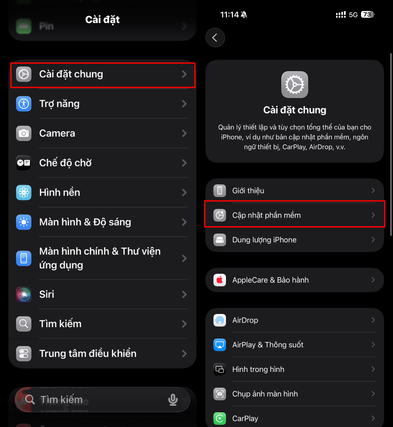 : Mở ứng dụng Cài đặt trên iPhone, chọn Cài đặt chung : Mở ứng dụng Cài đặt trên iPhone, chọn Cài đặt chung