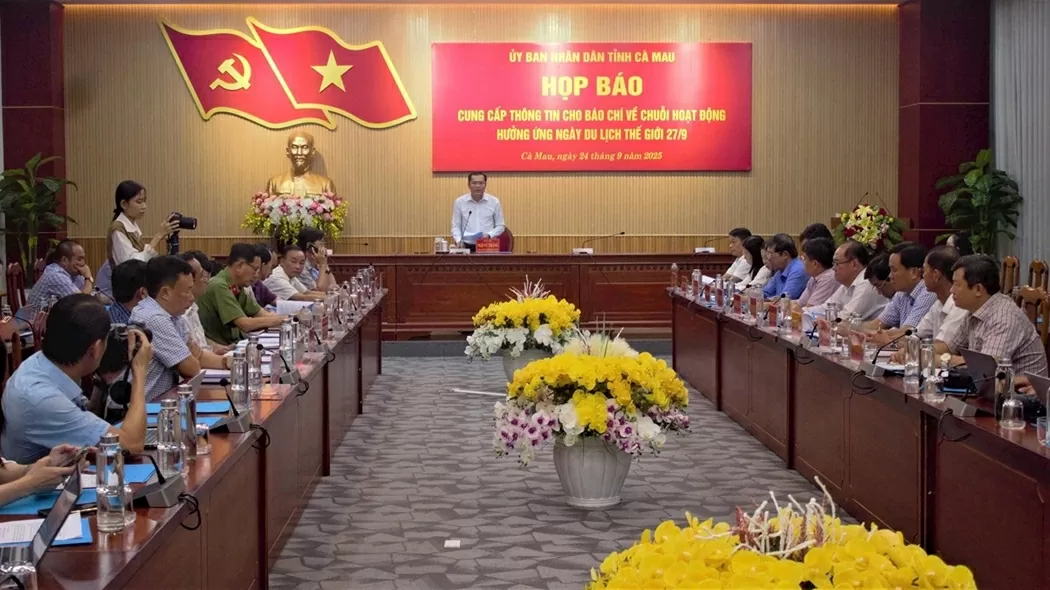 Họp báo công bố chuỗi sự kiện hưởng ứng Ngày Du lịch Thế giới năm 2025 tại Cà Mau Họp báo công bố chuỗi sự kiện hưởng ứng Ngày Du lịch Thế giới năm 2025 tại Cà Mau