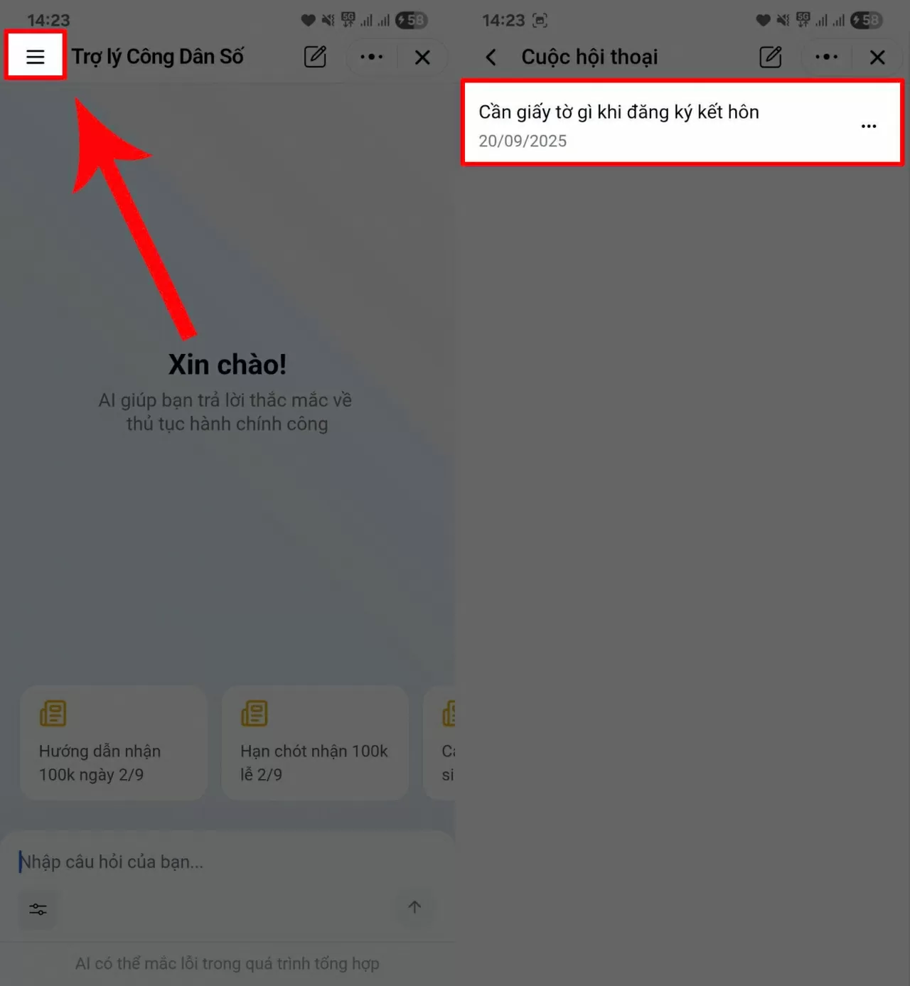 Nhấn vào biểu tượng 3 gạch ở góc màn hình.