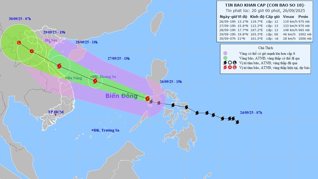 Bão Bualoi đi vào Biển Đông, trở thành cơn bão số 10