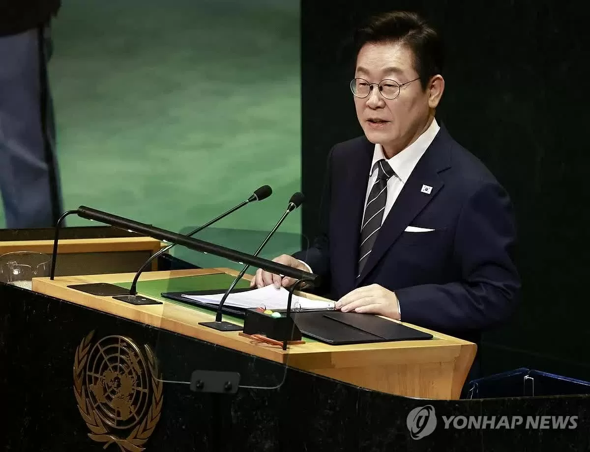Tổng thống Hàn Quốc Lee Jae Myung phát biểu tại Đại hội đồng Liên hợp quốc khóa 80 ngày 23/9. (Nguồn: Yonhap)