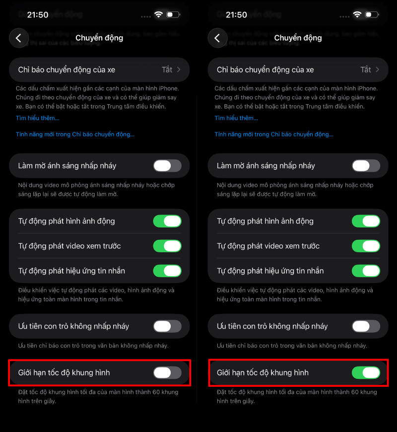 Trong phần này, hãy tìm đến tùy chọn Giới hạn tốc độ khung hình
