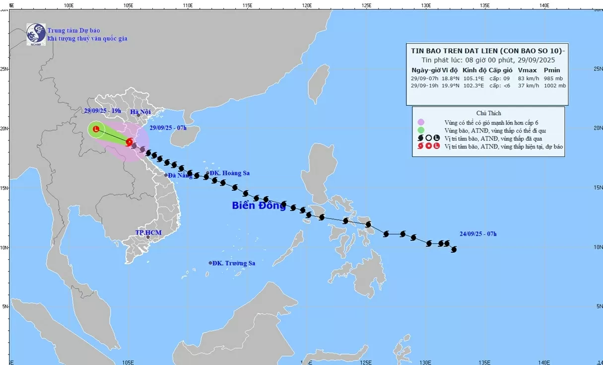 Dự báo ảnh hưởng của bão số 10: Vùng ven biển và các đảo các tỉnh từ Quảng Ninh - Nghệ An nước dâng 0,5-1m
