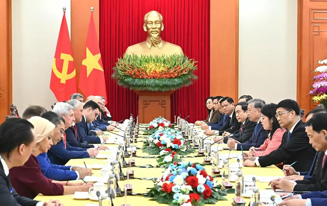 Toàn cảnh buổi làm việc giữa Tổng Bí thư Tô Lâm và Chủ tịch Duma Quốc gia Quốc hội Nga Vyacheslav Volodin. (Ảnh: Hải Nguyễn) Toàn cảnh buổi làm việc giữa Tổng Bí thư Tô Lâm và Chủ tịch Duma Quốc gia Quốc hội Nga Vyacheslav Volodin. (Ảnh: Hải Nguyễn)