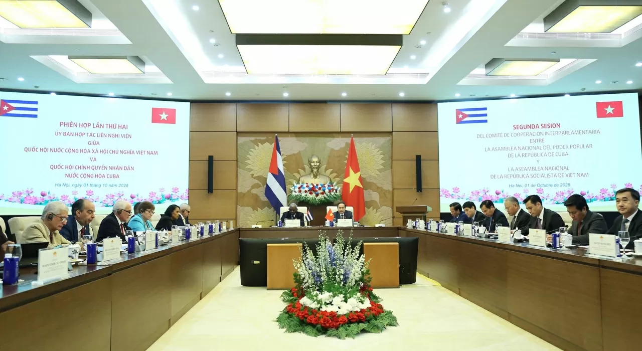 Toàn cảnh Phiên họp lần thứ hai Ủy ban hợp tác liên nghị viện giữa Quốc hội Việt Nam và Quốc hội Cuba. (Ảnh: Thành Long)