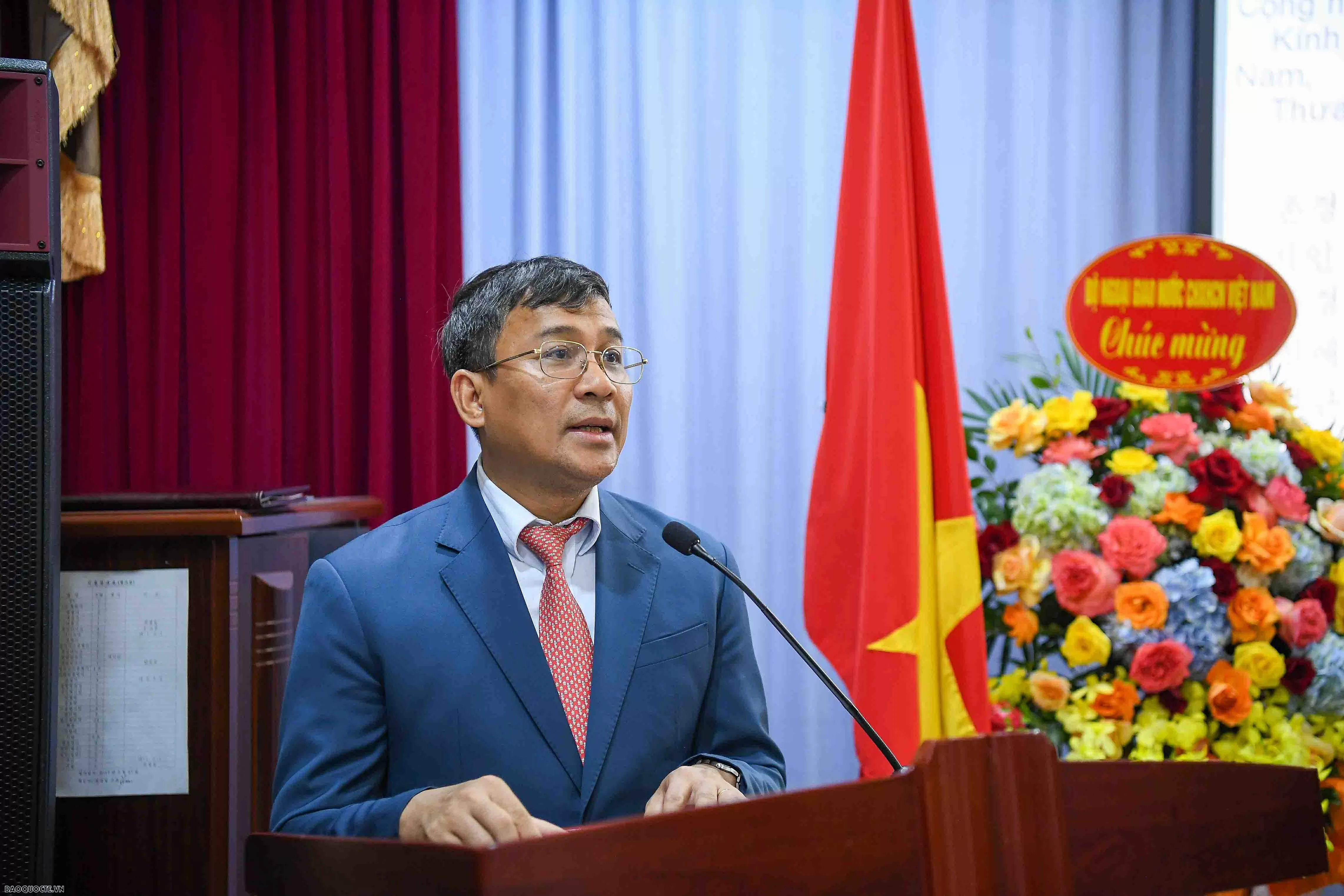 Ủy viên dự khuyết Trung ương Đảng, Thứ trưởng Thường trực Bộ Ngoại giao Nguyễn Minh Vũ phát biểu tại lễ kỷ niệm. (Ảnh: Nguyễn Hồng) Việt Nam-Triều Tiên duy trì truyền thống tốt đẹp tương trợ, giúp đỡ lẫn nhau