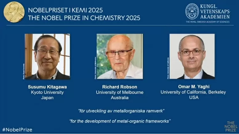 Giải Nobel Hóa học 2025 vinh danh công trình về khung kim loại hữu cơ Giải Nobel Hóa học 2025 vinh danh công trình về khung kim loại hữu cơ