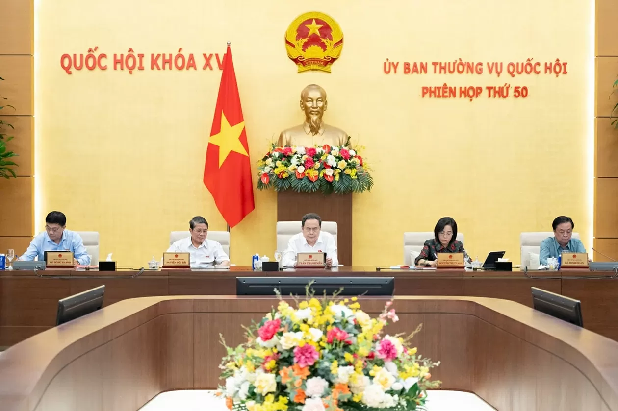 Chủ tịch Quốc hội và các Phó Chủ tịch Quốc hội tại phiên hop. (nguồn: Quốc hội)