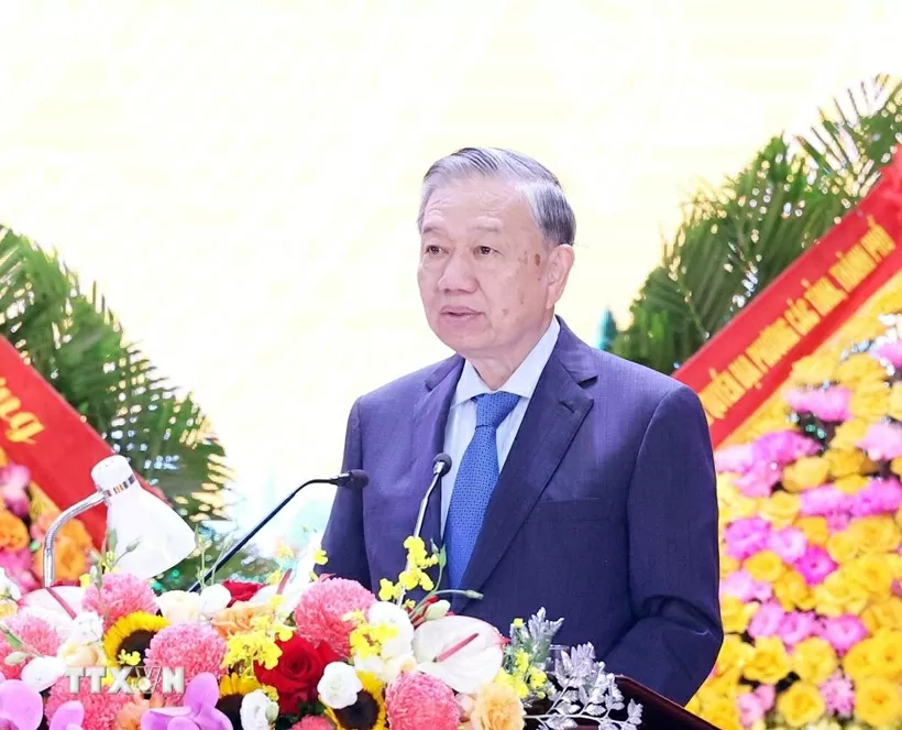 Tổng Bí thư Tô Lâm phát biểu tại lễ kỷ niệm. (Ảnh: Thống Nhất/TTXVN)