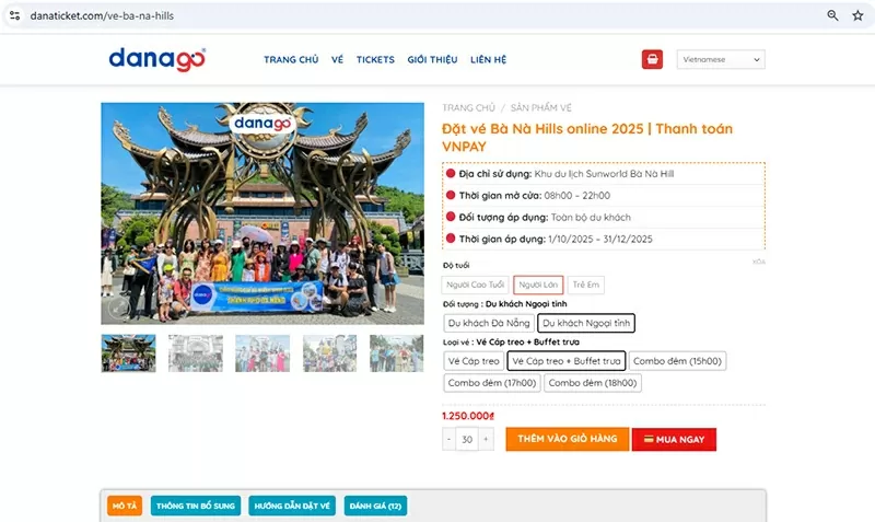 Du khách nhận ngay vé Bà Nà Hills chỉ sau vài phút thao tác trên Danaticket.com.