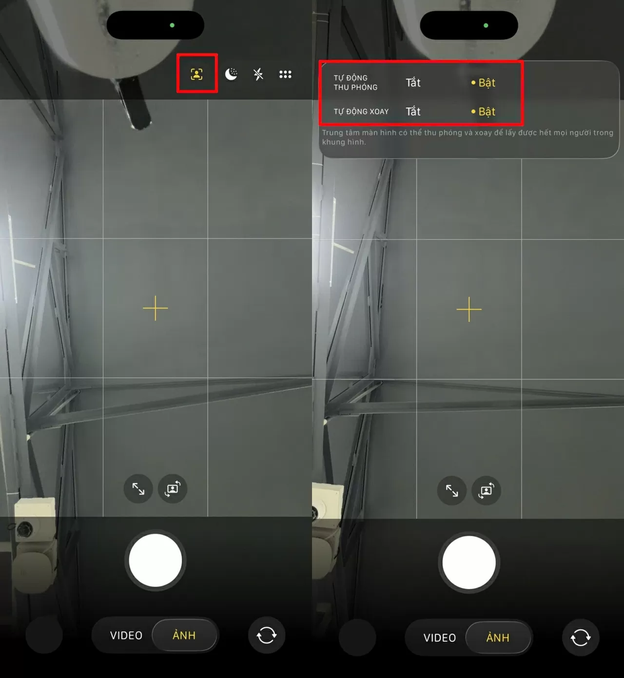 Chỉ cần nhấn vào biểu tượng Center Stage (màu vàng).