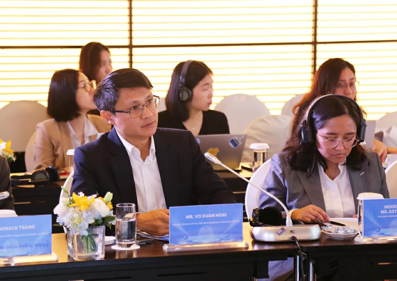 Võ Xuân Hoài, Phó Giám đốc Trung tâm Đổi mới sáng tạo Quốc gia (NIC) phát biểu tại Hội thảo. (Ảnh: Thành Long)