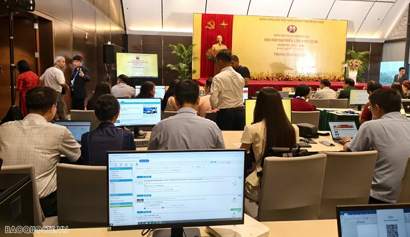 Trung tâm Báo chí phục vụ Đại hội đại biểu Đảng bộ TP Hà Nội lần thứ XVIII. (Ảnh: Trần Trung) Trung tâm Báo chí phục vụ Đại hội đại biểu Đảng bộ TP Hà Nội lần thứ XVIII. (Ảnh: Trần Trung)