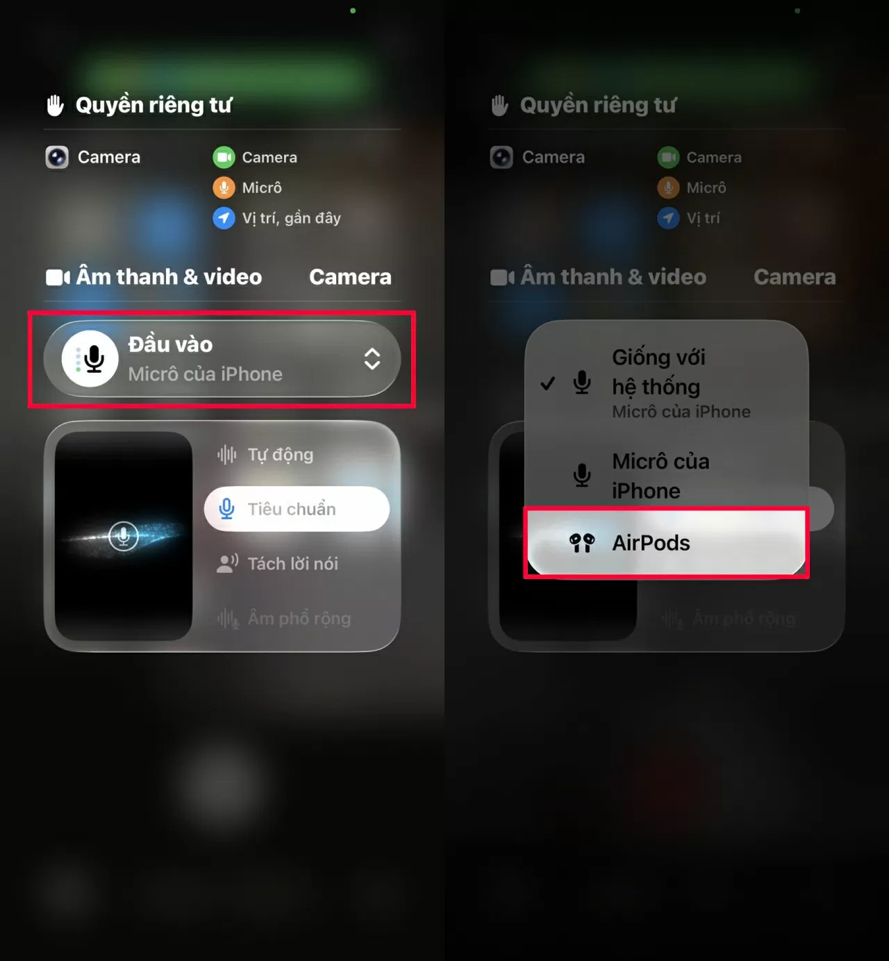 Trong mục Đầu vào âm thanh (Audio Input).