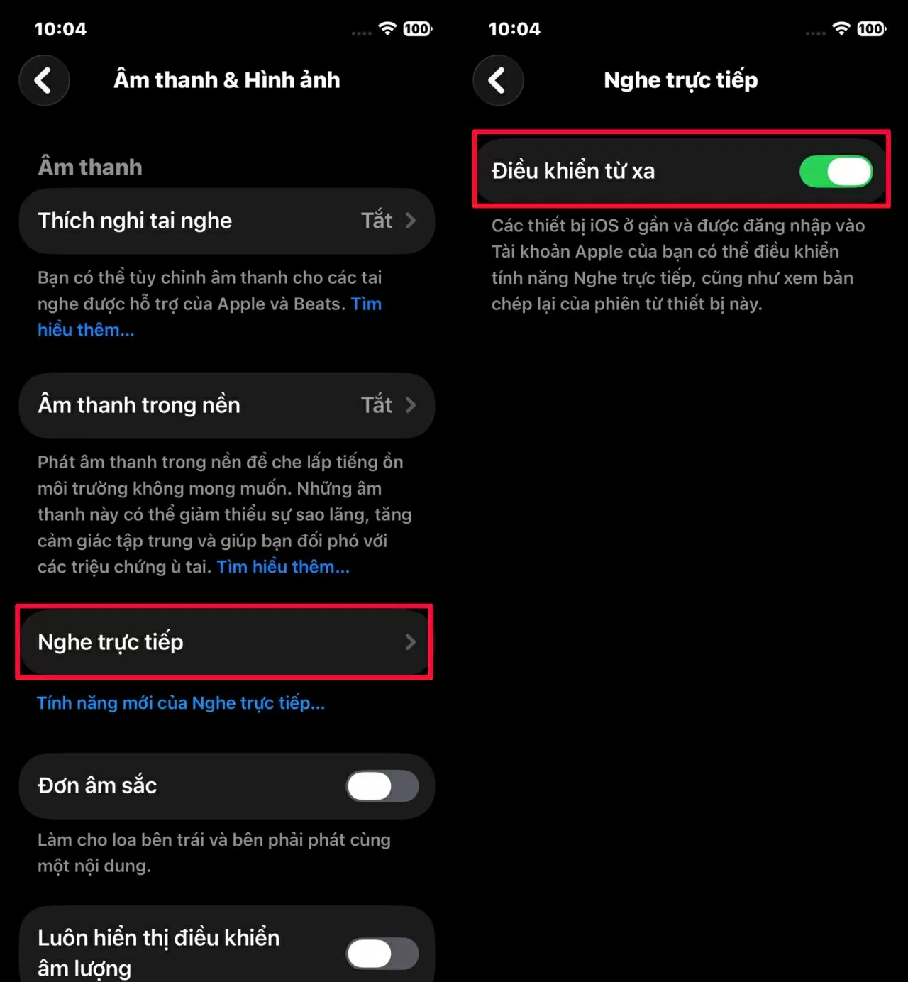 Trong giao diện này, tìm đến mục Nghe trực tiếp (Live Listen). Trong giao diện này, tìm đến mục Nghe trực tiếp (Live Listen).