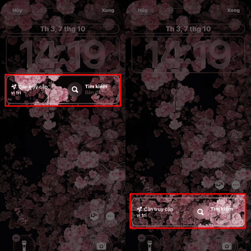 Nhấn vào khu vực tiện ích để mở danh sách các ứng dụng hỗ trợ hiển thị trên màn hình khóa. Nhấn vào khu vực tiện ích để mở danh sách các ứng dụng hỗ trợ hiển thị trên màn hình khóa.