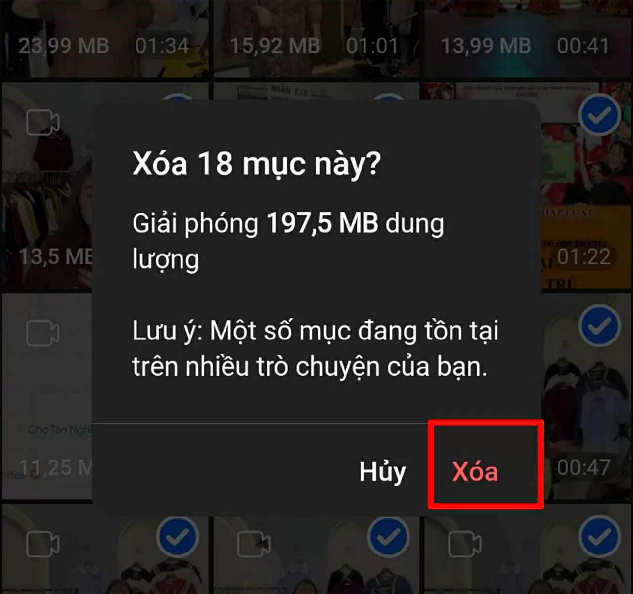 Xác nhận xóa dữ liệu.