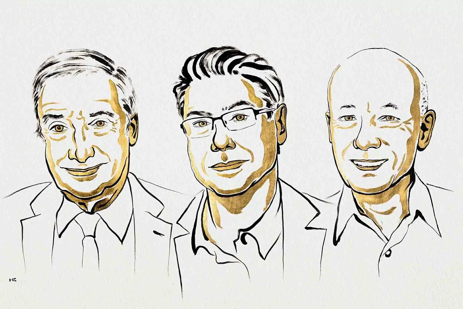 Ba nhà khoa học đoạt giải Nobel kinh tế 2025 (từ trái sang) Joel Mokyr, Philippe Aghion, Peter Howitt.  (Nguồn: Nobelprize.org)