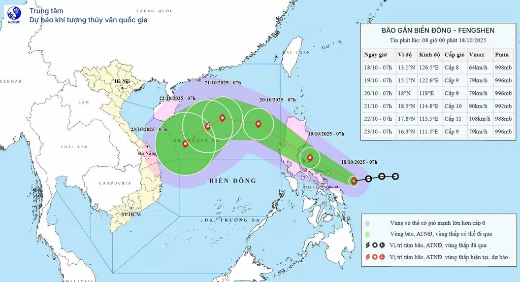 Bão Fengshen đổi hướng, có khả năng mạnh lên khi vào Biển Đông