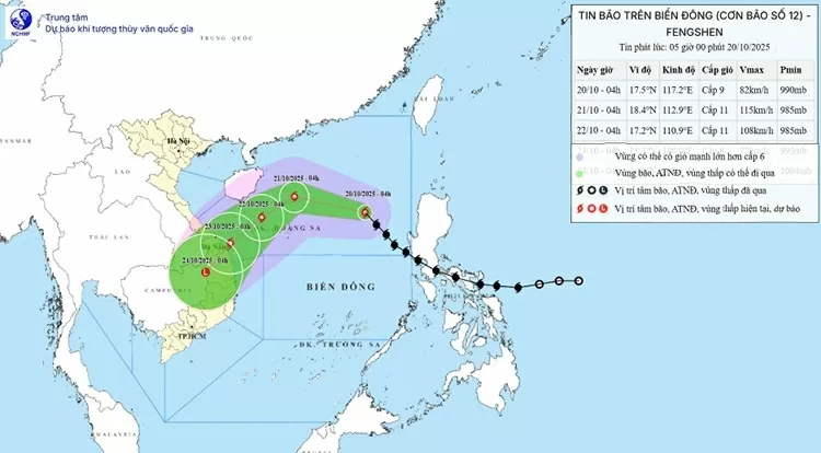 Do ảnh hưởng của hoàn lưu bão số 12, từ ngày 22-27/10, khu vực từ Hà Tĩnh đến Quảng Ngãi khả năng cao cục bộ có điểm mưa rất lớn. (Nguồn: NCHMF)