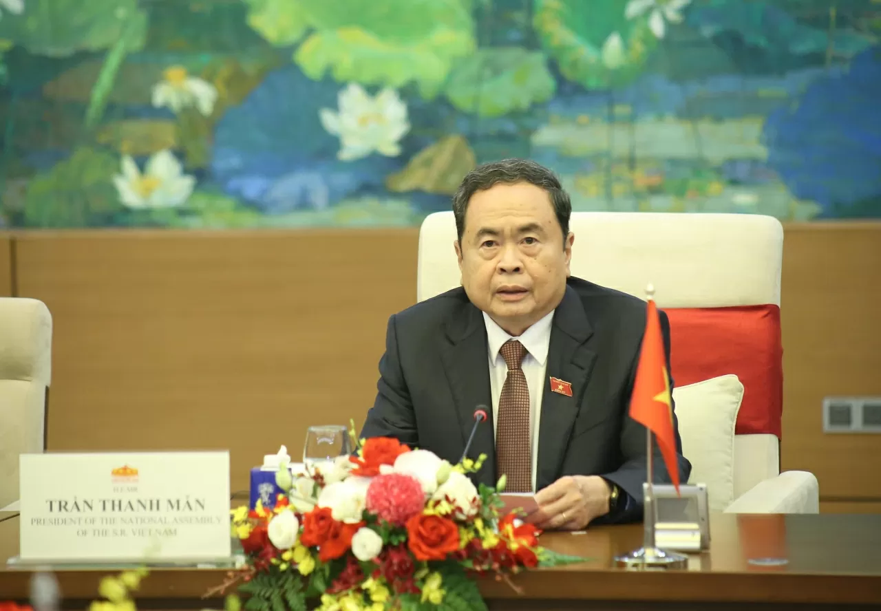 Chủ tịch Quốc hội Trần Thanh Mẫn phát biểu tại Hội đàm. (Ảnh: Thành Long)