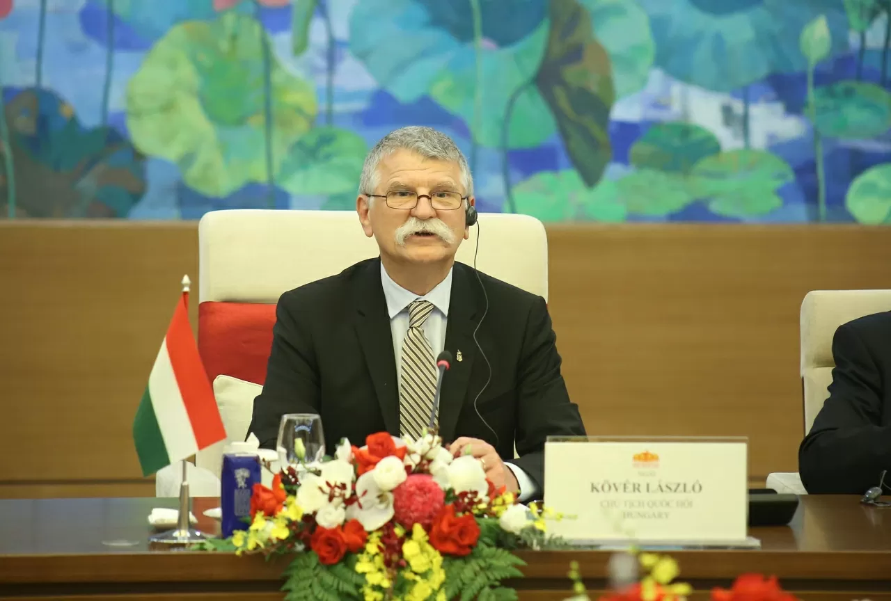 Chủ tịch Quốc hội Hungary Kover Laszlo phát biểu tại Hội đàm. (Ảnh: Thành Long)