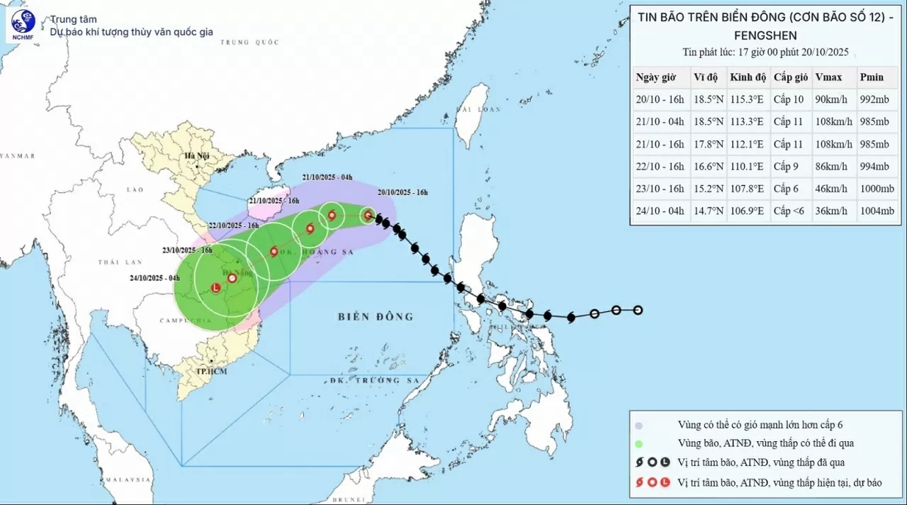 Dự báo thời tiết ngày mai (21/10): Bắc Bộ sáng trời lạnh, ngày nắng, vùng núi có nơi rét; bão số 12 di chuyển đến vùng biển Bắc đặc khu Hoàng Sa