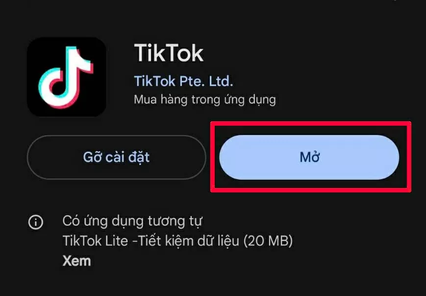 Cập nhật ứng dụng TikTok lên phiên bản mới nhất, sau đó mở ứng dụng.