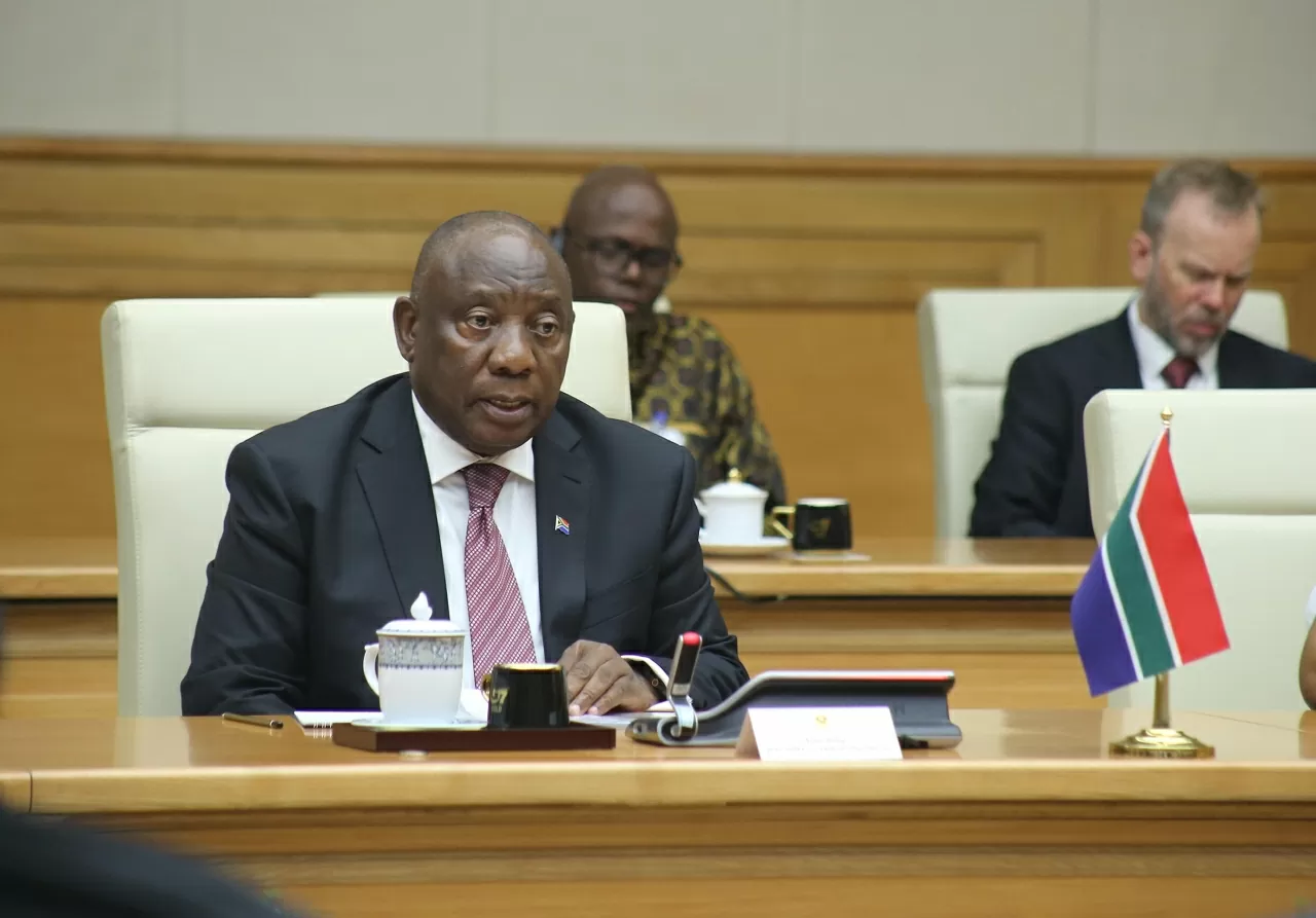 Tổng thống Cộng hòa Nam Phi Matamela Cyril Ramaphosa phtas biểu tại Hội đàm. (Ảnh: Thành Long)