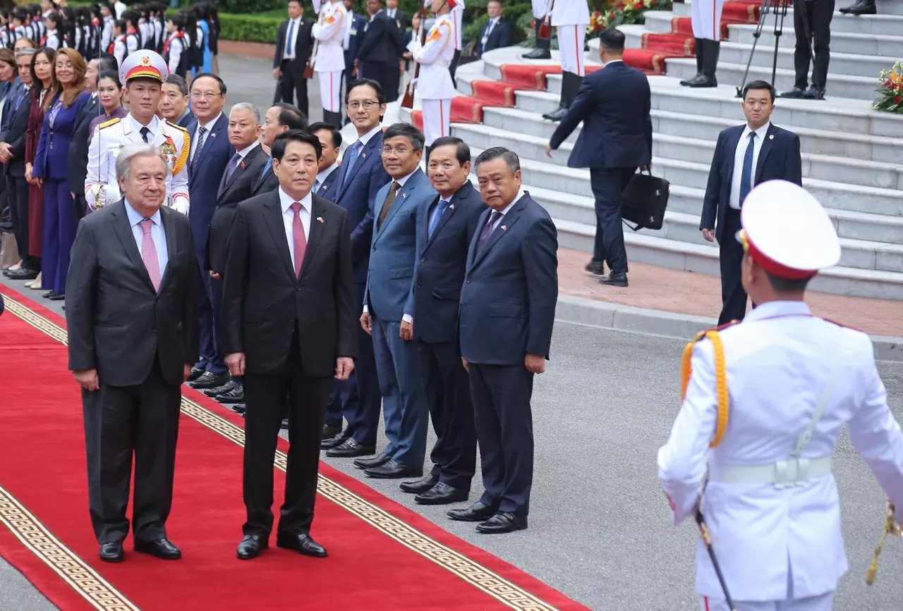 Lễ đón chính thức Tổng thư ký Liên hợp quốc António Guterres. (Ảnh: Thành Long) Lễ đón chính thức Tổng thư ký Liên hợp quốc António Guterres. (Ảnh: Thành Long)