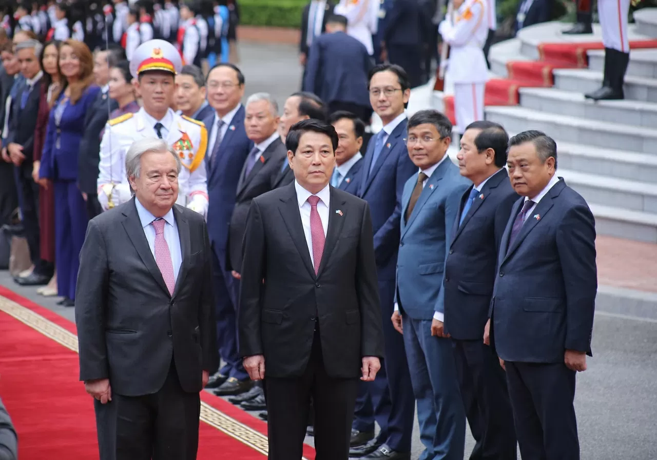 Lễ đón chính thức Tổng thư ký Liên hợp quốc António Guterres. (Ảnh: Thành Long) Lễ đón chính thức Tổng thư ký Liên hợp quốc António Guterres. (Ảnh: Thành Long)