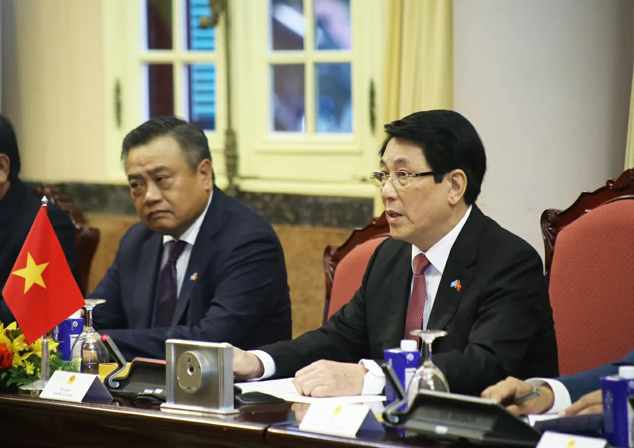 Chủ tịch nước Lương Cường phát biểu tại Hội đàm. (Ảnh: Thành Long)