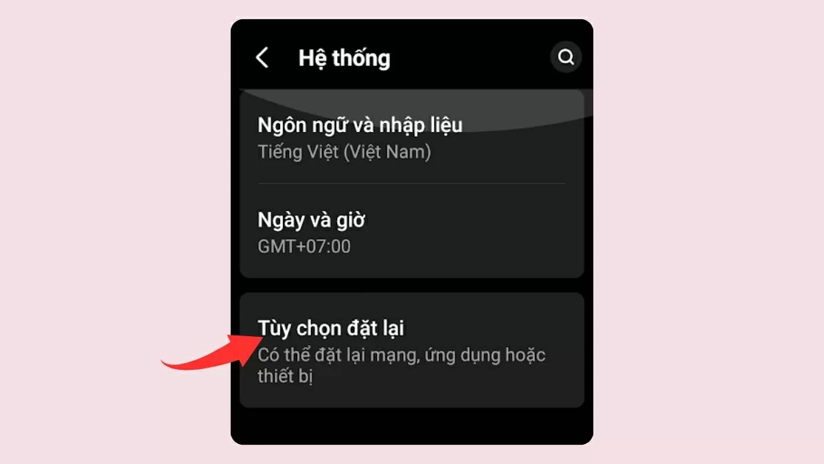 Chọn Tùy chọn đặt lại. Chọn Tùy chọn đặt lại.
