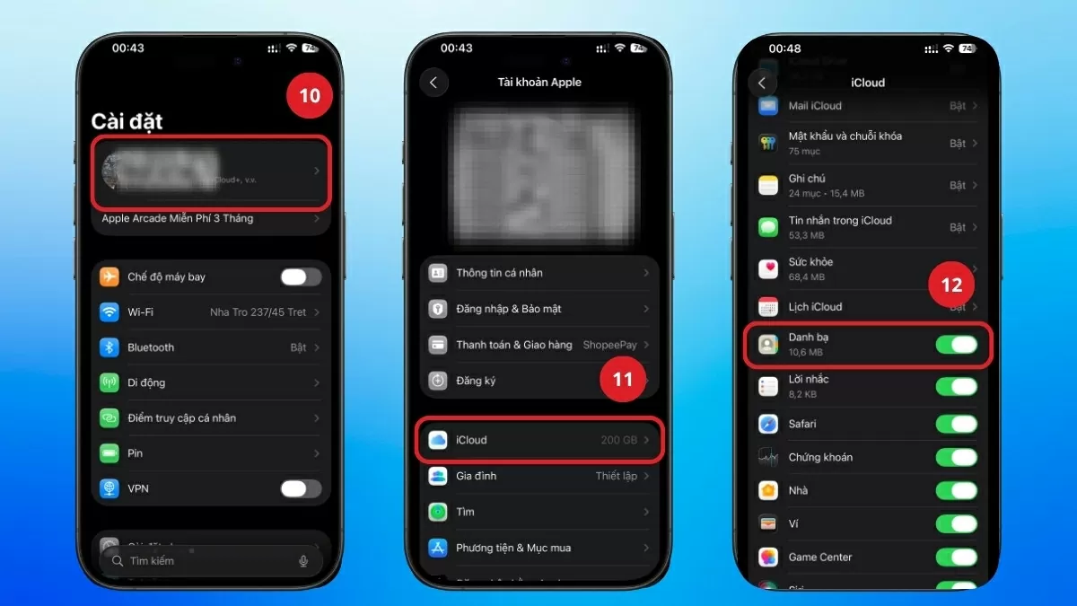 Bật lại Danh bạ trong iCloud.