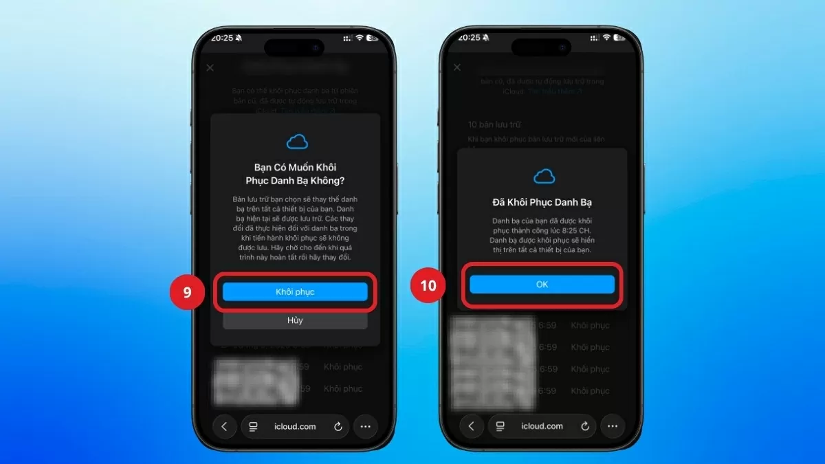 Chọn bản sao lưu và khôi phục.