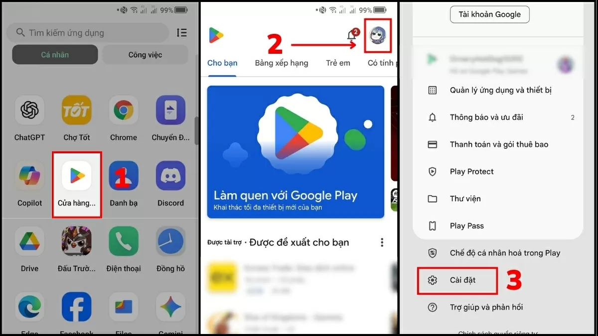 Trong menu hiển thị, chọn Cài đặt để truy cập phần thiết lập hệ thống.. Trong menu hiển thị, chọn Cài đặt để truy cập phần thiết lập hệ thống..