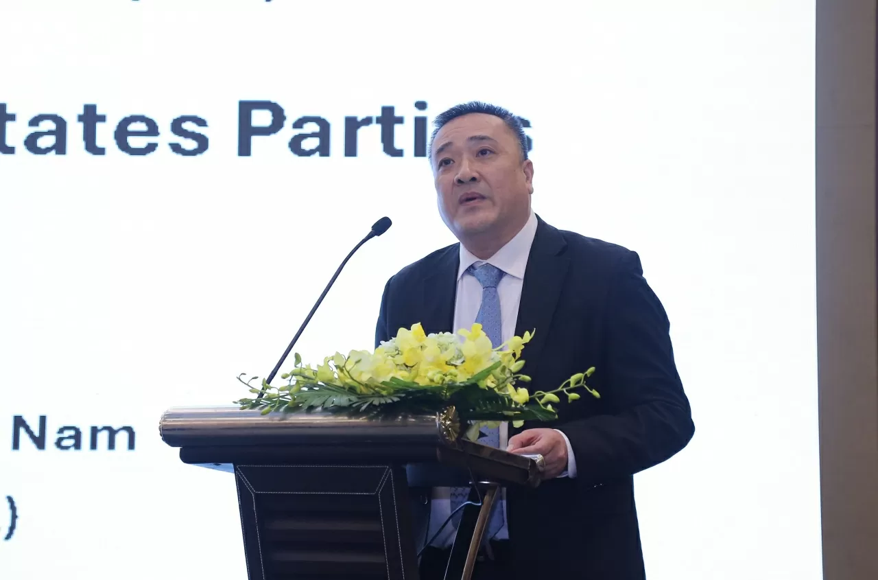 T.s Trần Quang Tuấn, Phó Cục trưởng Cục An toàn Bức xạ Hạt nhân phát biểu tại phiên chuyên đề. (Ảnh: Thành Long)