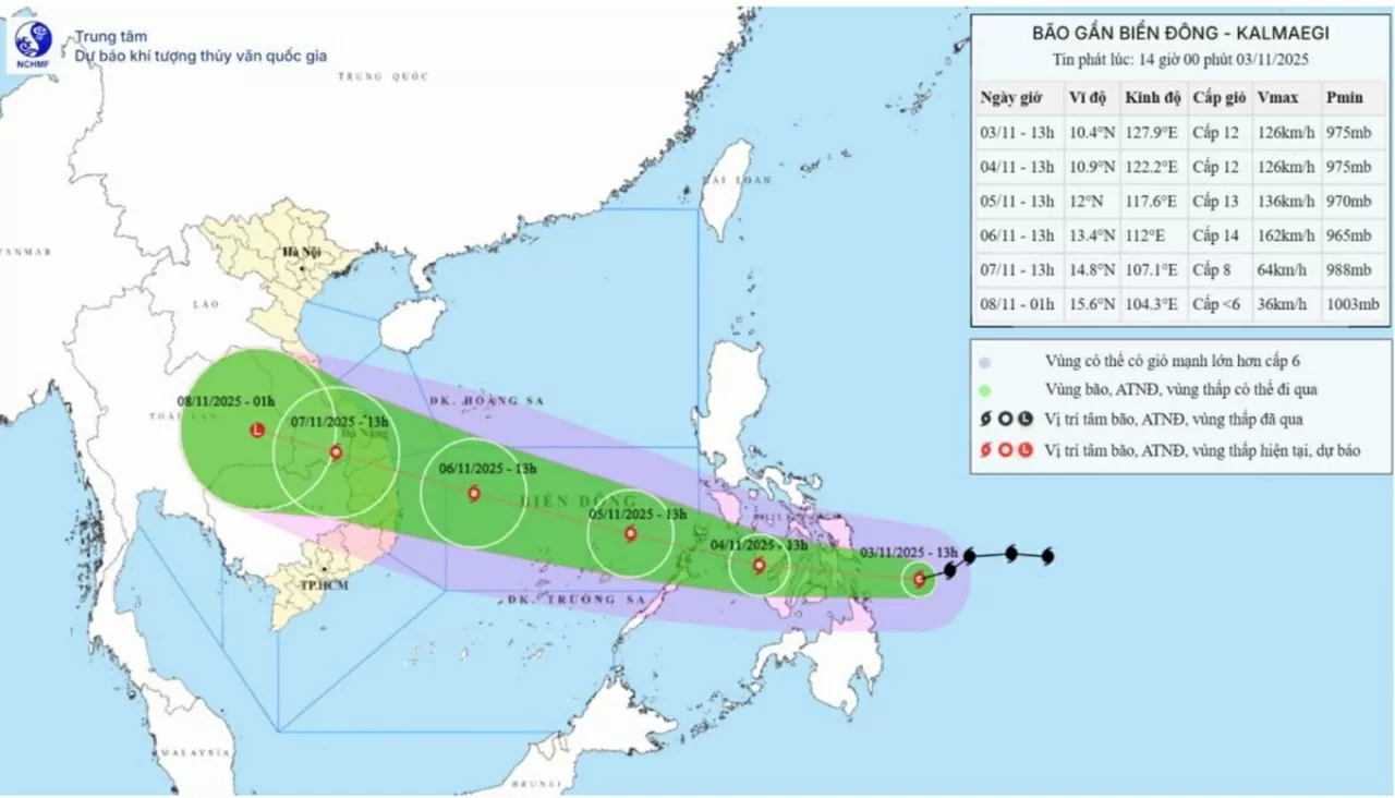 Bão Kalmaegi sẽ trên khu vực giữa Biển Đông, vùng biển ngoài khơi Đà Nẵng - Khánh Hoà chịu tác động của gió giật mạnh, sóng cao