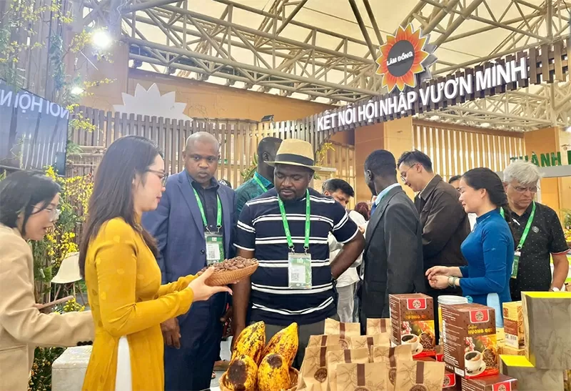 Du khách tham quan và mua sắm tại Không gian trưng bày của tỉnh Lâm Đồng Du khách tham quan và mua sắm tại Không gian trưng bày của tỉnh Lâm Đồng